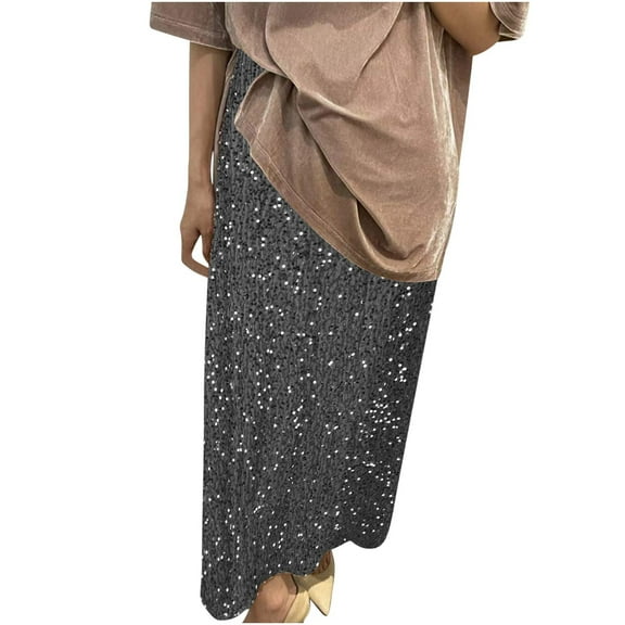 Akafmk Plus Size Womens Skirts,Summer Womens Casual Skirts,Solid Color Elastic High Waist A-Line Skirts Loose Fitting Vacation Beach Long Skirts