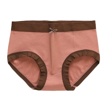 

TAIAOJING Women s Cotton Thong Solid Color Matching Bow Tie Stretch Ladies Mid Waisted Briefs Panties Ladies Underwear