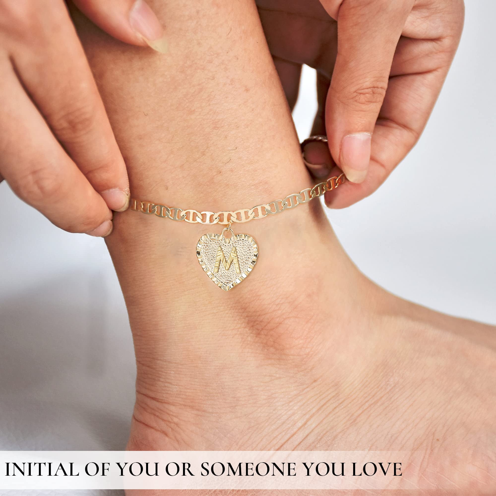 SMILEST Initial Ankle Bracelets for Women Heart Anklet with