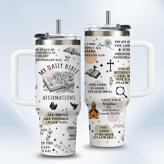 Christian Gifts for Women 30 Oz My Daily Bible Affirmations Cup Tumbler with Lids and Straws, Faith Based Bible Verse Gifts Coffee Mugs, Inspirational Religions Birthday Gift for Women Mom Friends
