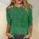 thumbnail image 2 of Camisas de manga 3/4 para mujer Camisetas gráficas con estampado lindo Blusas Casual Tallas grandes Tops básicos Jersey Verde / S, 2 of 6