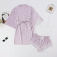 thumbnail image 2 of Agkizg Plus Size Women's Silk Satin Bathrobe,Long Robes for Women's House Robes,Womens 3PC Lace Sleepwear Set Robe Pajamas Comfortable Loungewear Home Wear, 2 of 4