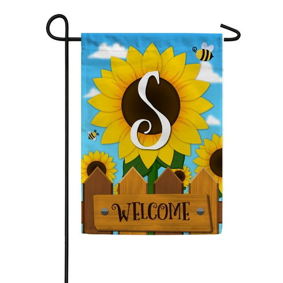 America Forever Spring Monogram Garden Flag Letter S 12.5 x 18 inches Double Sided Vertical Outdoor, Yard, Lawn, Beautiful Bright Sunlowers, Floral Design, Honeybee, Summer Welcome Garden Flag