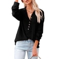 thumbnail image 3 of xiaxaixu Female Solid Color Turn-Down Collar Long Sleeve Tops with Buttons, 3 of 5
