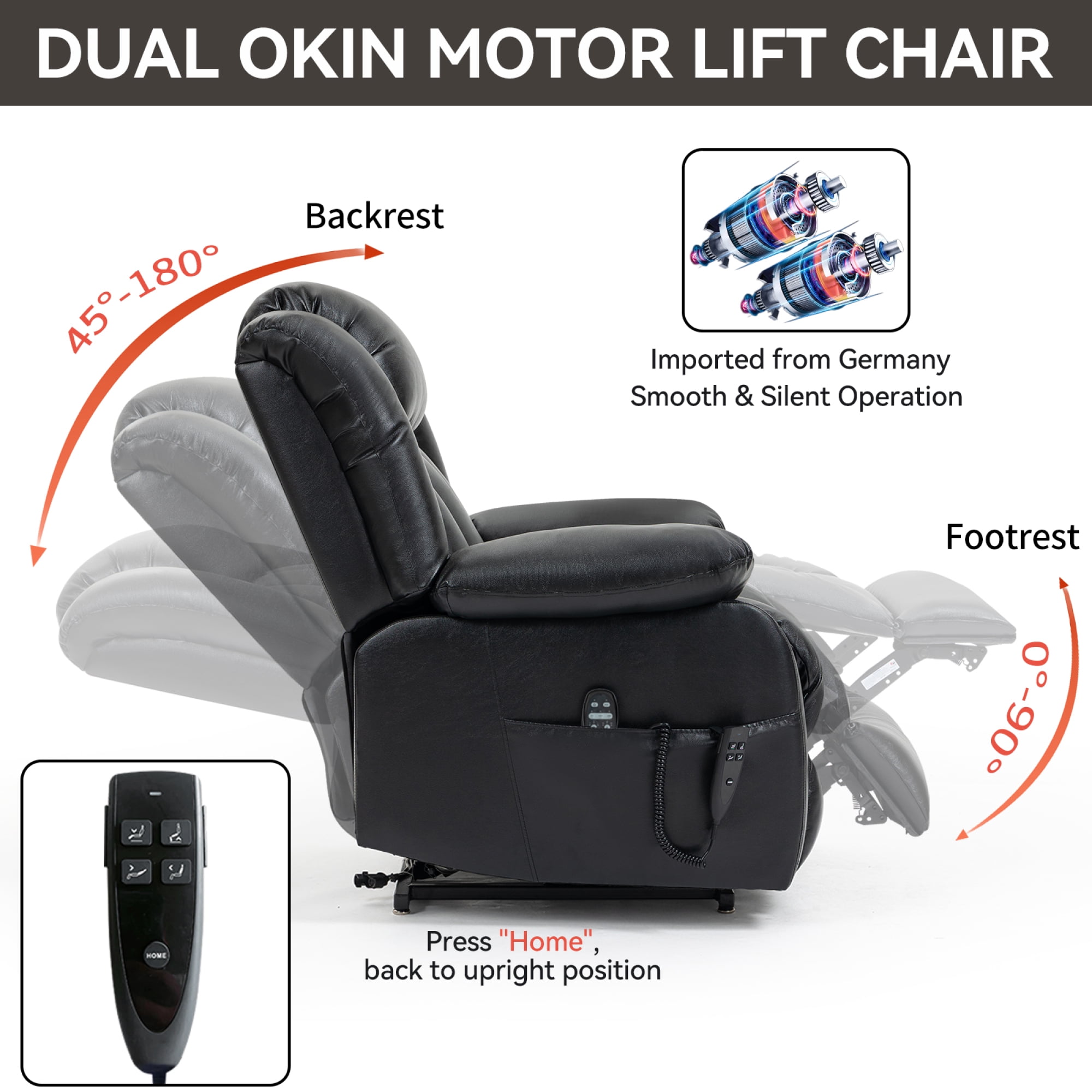 Leumius Power Lift Recliner Chair for Elderly with Vibration Massage and Lumbar Heating,Electric Recliner Single Sofa with Side Pocket for Living Room,Black