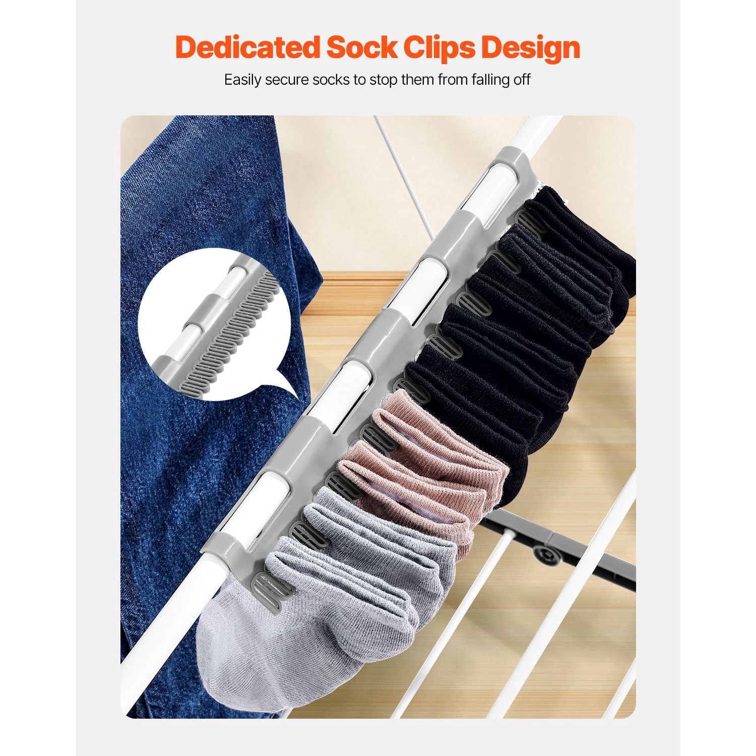 Adjustable Clothes Drying Rack, 2-Tier with 21 Hanging Rods, 22 lbs Capacity, Foldable, Sock Clips, for Laundry Room Balcony