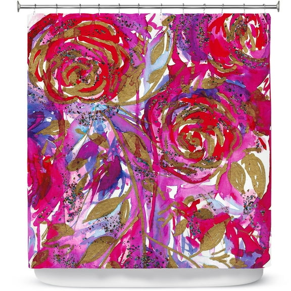 Shower Curtains 70" x 93" from DiaNoche Designs by Julia Di Sano - Rose Combustion Red Blue