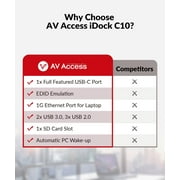 v AV Access Docking Station KVM Switch Dual Monitor for Laptop & Desktop - USB C Charge, Full Aluminum, KVM Switcher for 2 PCs with Ethernet, EDID, 4K@60Hz/2K@144Hz/1080P@240Hz, 3xUSB 3.0(iDock-C10)