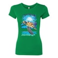 thumbnail image 2 of Swimming Sea Turtle Animal Lover Womens Slim Fit Junior Tee, Kelly, Large, 2 of 3
