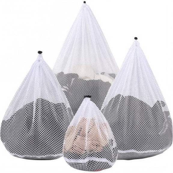 4 Sizes Lock Drawstring Mesh Laundry Bags, Durable Reusable Washing Mesh Bags for All Garments
