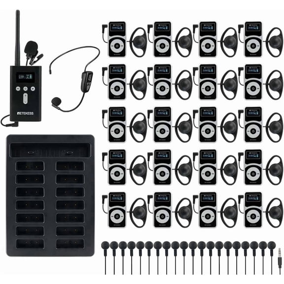 Retekess T130P (3nd Gen T130) Church Translation Device,Upgraded Noise Reduction,Tour Guide Microphone,160m/525ft,Walking Tour Headsets for Tour Groups (1TX 20 RX)