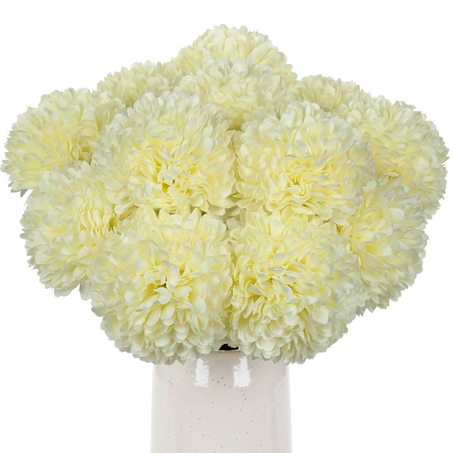 Planta artificial Briful, crisantemo, 28 cm, color blanco crema, 12 unidades