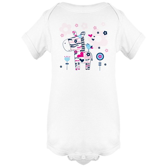 Cute Zebra In Flower Garden Bodysuit Baby's -Image by Shutterstock