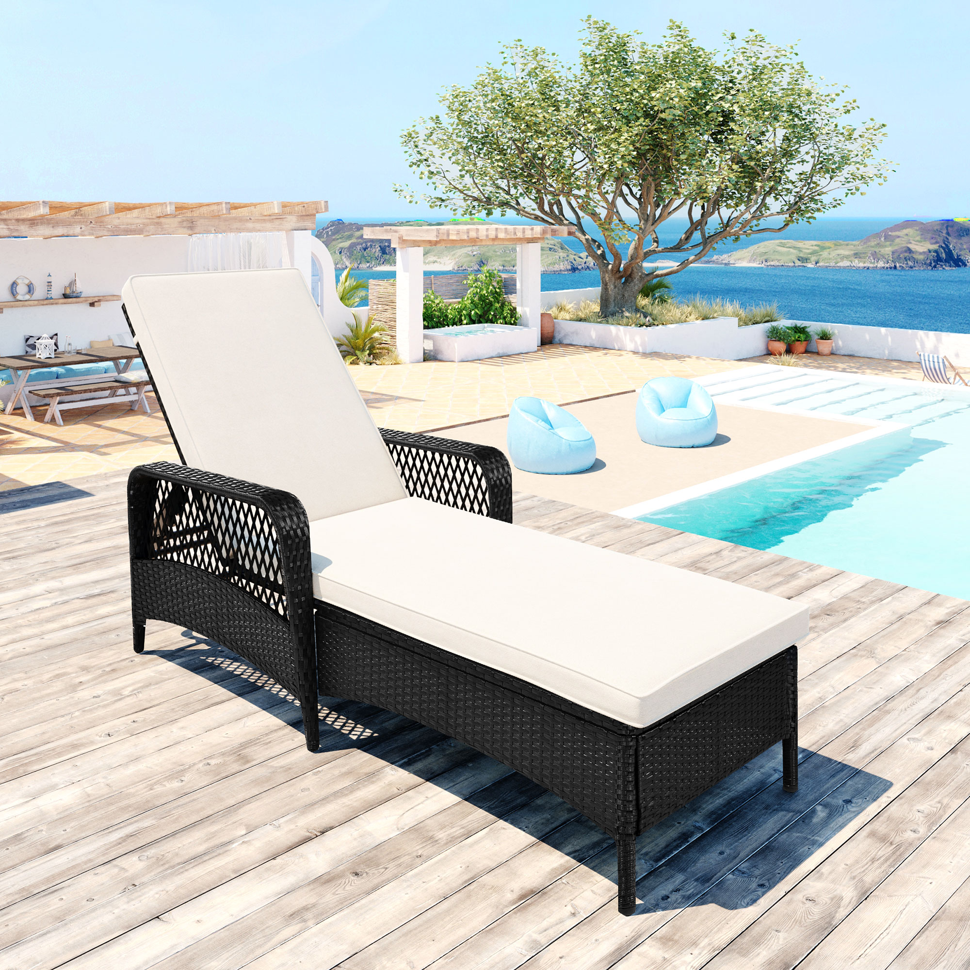 Patio Chaise Lounge Chair, Rattan Wicker Chaise Lounge, All-Weather Sun Chaise Lounge Furniture, Pool Furniture Sunbed with Removable Cushion, Tanning Lounge Chair with 5 Adjustable Positions, B336 - image 1 of 9