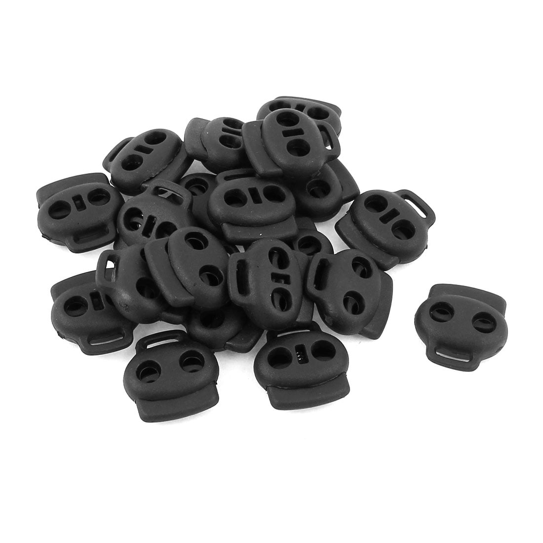 50pcs Black Plastic 4mm Dia Dual Hole Rope Cord Locks Ends Stoppers