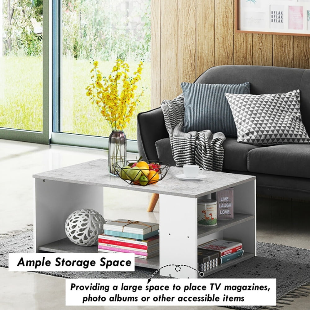 Finihen Coffee Table, Sofa Side Table with Storage Shelves, for Living Room, Reception Room, Office, Gray Finihen Coffee Table, Sofa Side Table with Storage Shelves, for Living Room, Reception Room, Office, Gray