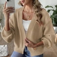 thumbnail image 2 of Stichou Womens Oversized Cardigan Sweaters Trendy Open Front Long Lantern Sleeve Chunky Knit Sweater Khaki XL, 2 of 5