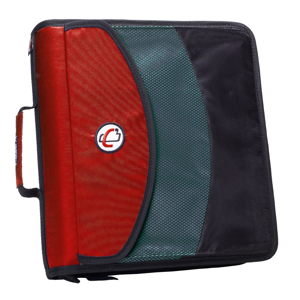 Case It Dual Ring Zipper Binder with Exterior Pocket, Red, 3 inch, DUAL