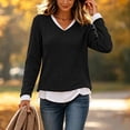 thumbnail image 6 of Fewfanhot Tops for Women V Neck Fitted Long Sleeve Shirts Ribbed Knit Lightweight Sweater Fall Casual Tops, 6 of 8