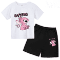 thumbnail image 3 of Conjunto de dos piezas de camiseta y pantalones cortos de Disney Stitch para niños de verano 2024, conjunto de pantalones cortos de manga corta informales a la moda para niños y niñas, ropa para niños, 3 of 5