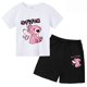 thumbnail image 3 of Conjunto de dos piezas de camiseta y pantalones cortos de Disney Stitch para niños de verano 2024, conjunto de pantalones cortos de manga corta informales a la moda para niños y niñas, ropa para niños, 3 of 5