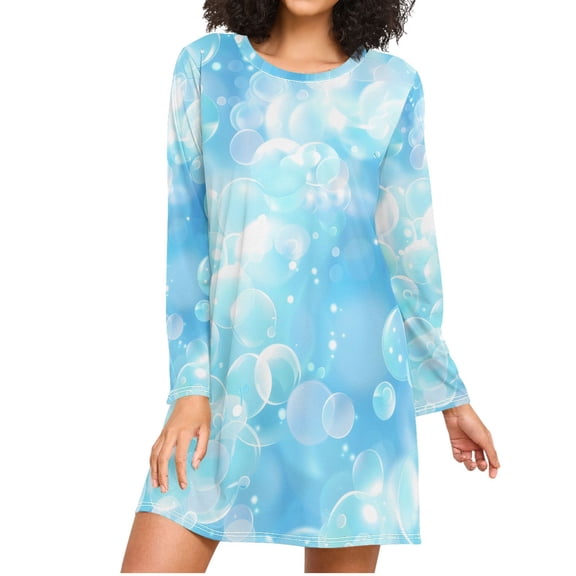 Transparent Bubbles Women's Long Sleeves Nightgowns Sleepwear Soft Pajama A-line Sleep Dress S