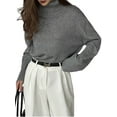 thumbnail image 2 of Women'S High Collar Sweater Chunky Long Sleeve Knitted Pullover Trendy Fall Winter Basic Jumper Top Dark Gray L, 2 of 9
