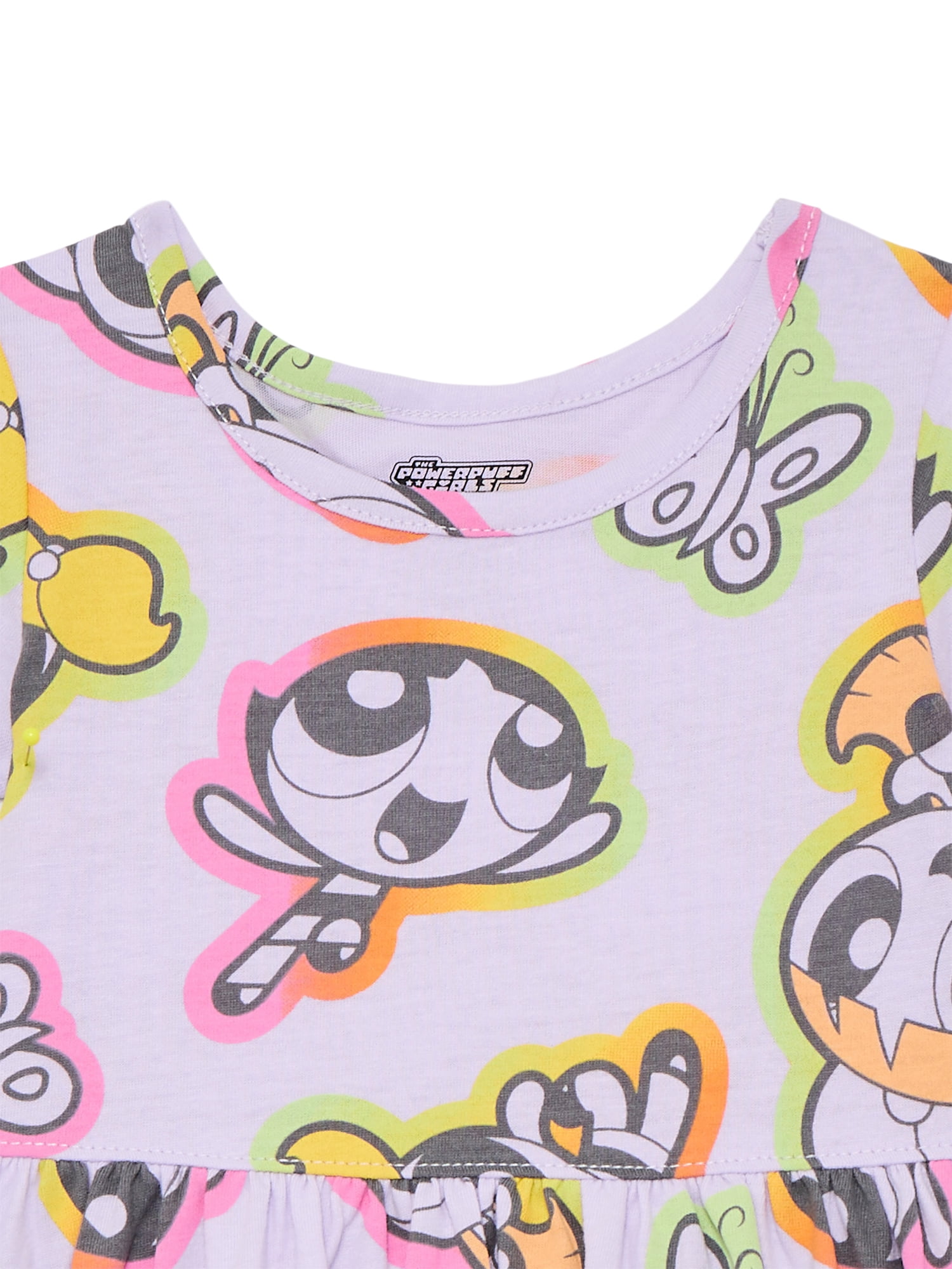 Powerpuff Girls Toddler Girl Allover Print Dress with Short Sleeves, Sizes 12M-5T