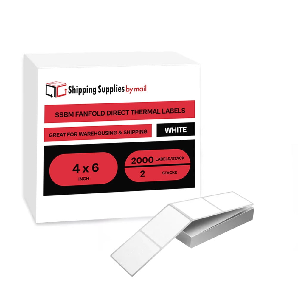 SSBM 4x6 Fanfold Thermal Transfer Labels, Must Have Thermal Ribbon (Not Included), 4000 Labels Total, 2 Stacks, 2000 Per Stack