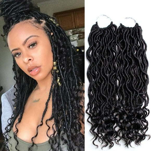 6 PCS/Lot Goddess Locs Crochet Hair 20 Inch Wavy Curly Faux Locs Crochet Hair Braiding Hair With Curly End Soft Locs Crochet Goddess Locs Synthetic Braids Crochet Locs Braiding Hair (20" 6 Packs, #1B)