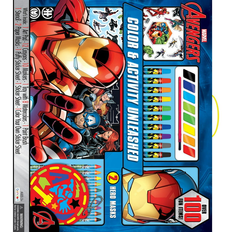 Marvel kids' travel activity desk with crayons, markers, sticker