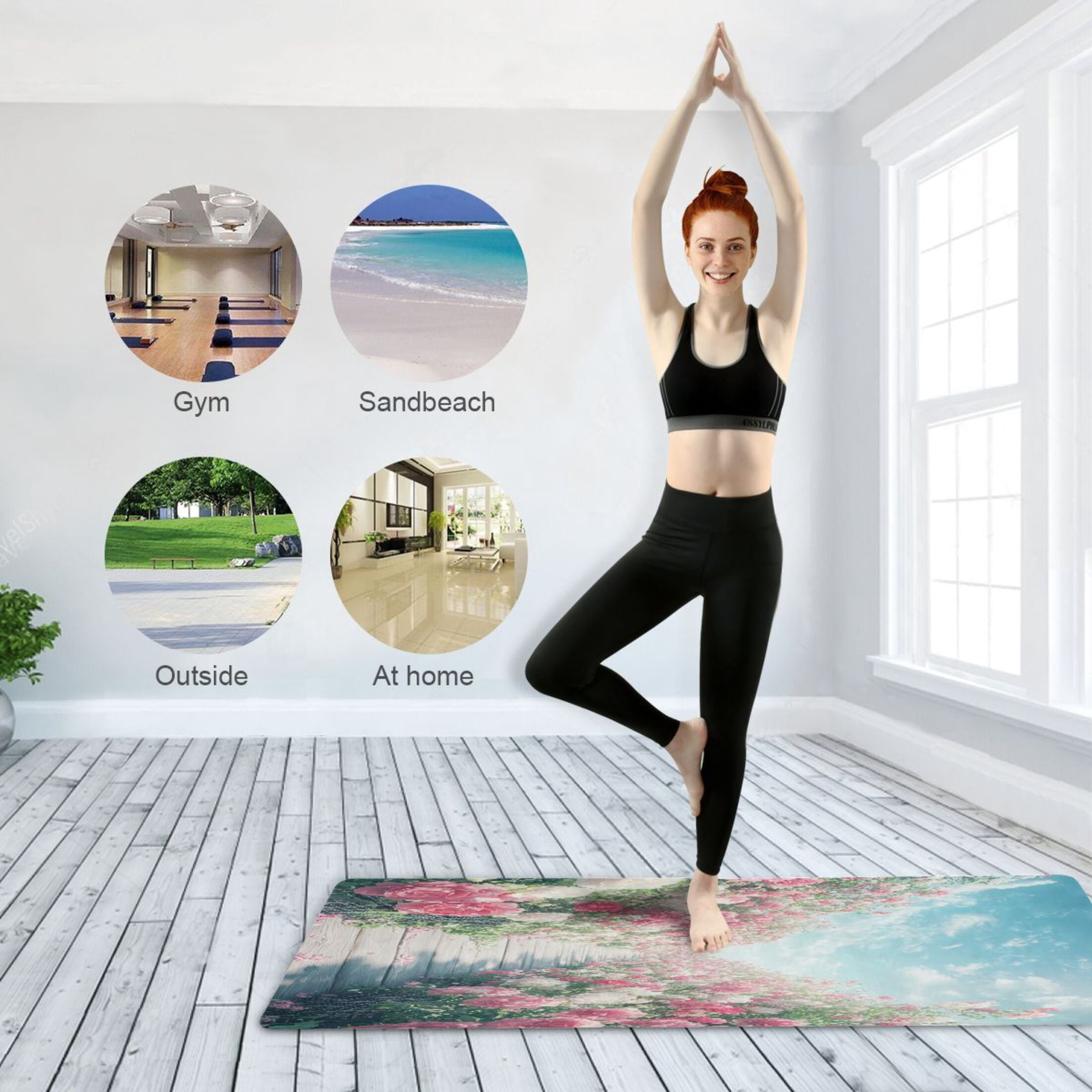 BZSMCE Yoga Mat Women Pathway Surrounded by Blooming_roses Fitness Mat