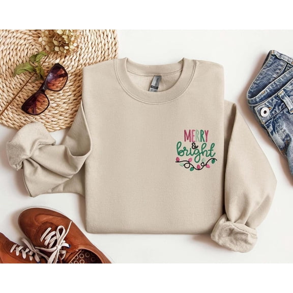 Embroidered Merry And Bright Christmas, Sweatshirt
