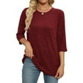 thumbnail image 4 of Scyoekwg 3/4 Length Sleeve Womens Tops Ribbed Knit Dress Shirts Crewneck Basic Sweater Tops Casual Loose Pullover (Wine,XL), 4 of 6