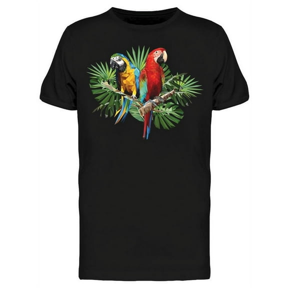 Macaw Birds With Tropical Leaf T-Shirt Men -Image by Shutterstock, Male Large