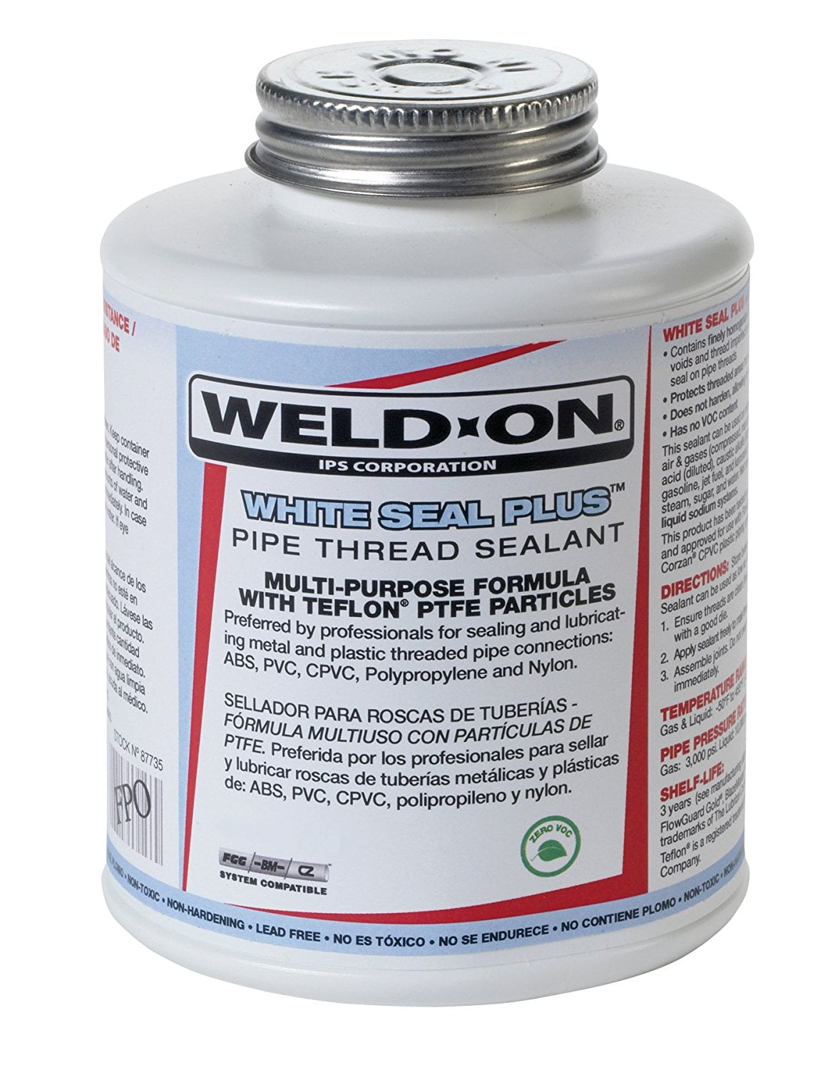 WeldOn 87725 White Seal Plus Plastic and Metal Pipe Thread Sealant with