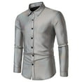 thumbnail image 2 of IROINNID Long Sleeve Shirts for Men Loose Solid Apparel Foil Print Sleeve Shirt,Silver, 2 of 9