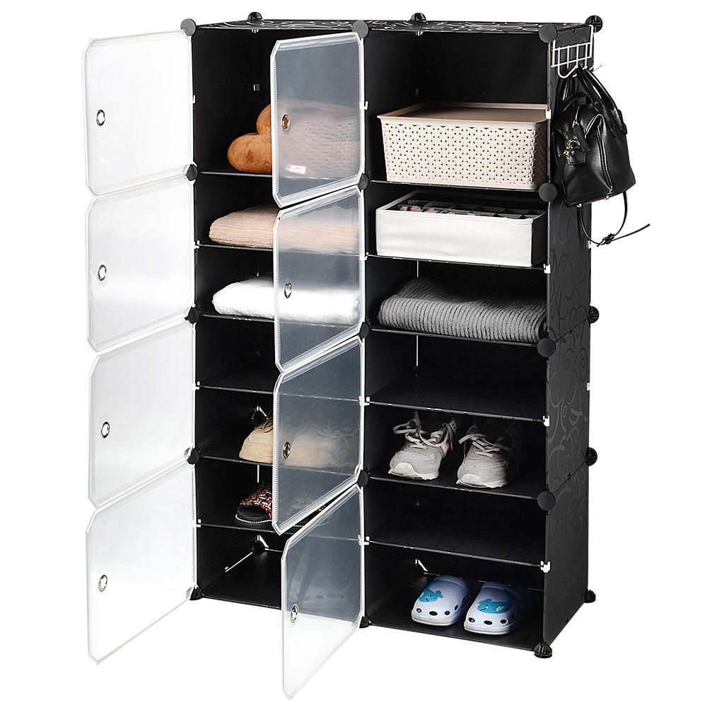 Storage Cabinet Black Bookcase Wardrobe Closet Space Saving