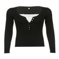 thumbnail image 3 of PENGXIANG Women Y2k Long Sleeve Slim Tops Lace Patchwork 1/2 Button Pullover Shirt Fairy Grunge Basic Tops, 3 of 6