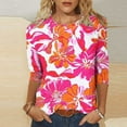 thumbnail image 2 of CYMMPU Blouses for Women Dressy Casual Crew Neck Spring Tops Summer Fashion Shirts Tunic Tops Loose Fit Floral Pattern 3/4 Sleeve Lightweight Basic T-Shirts Multicolor XL, 2 of 5