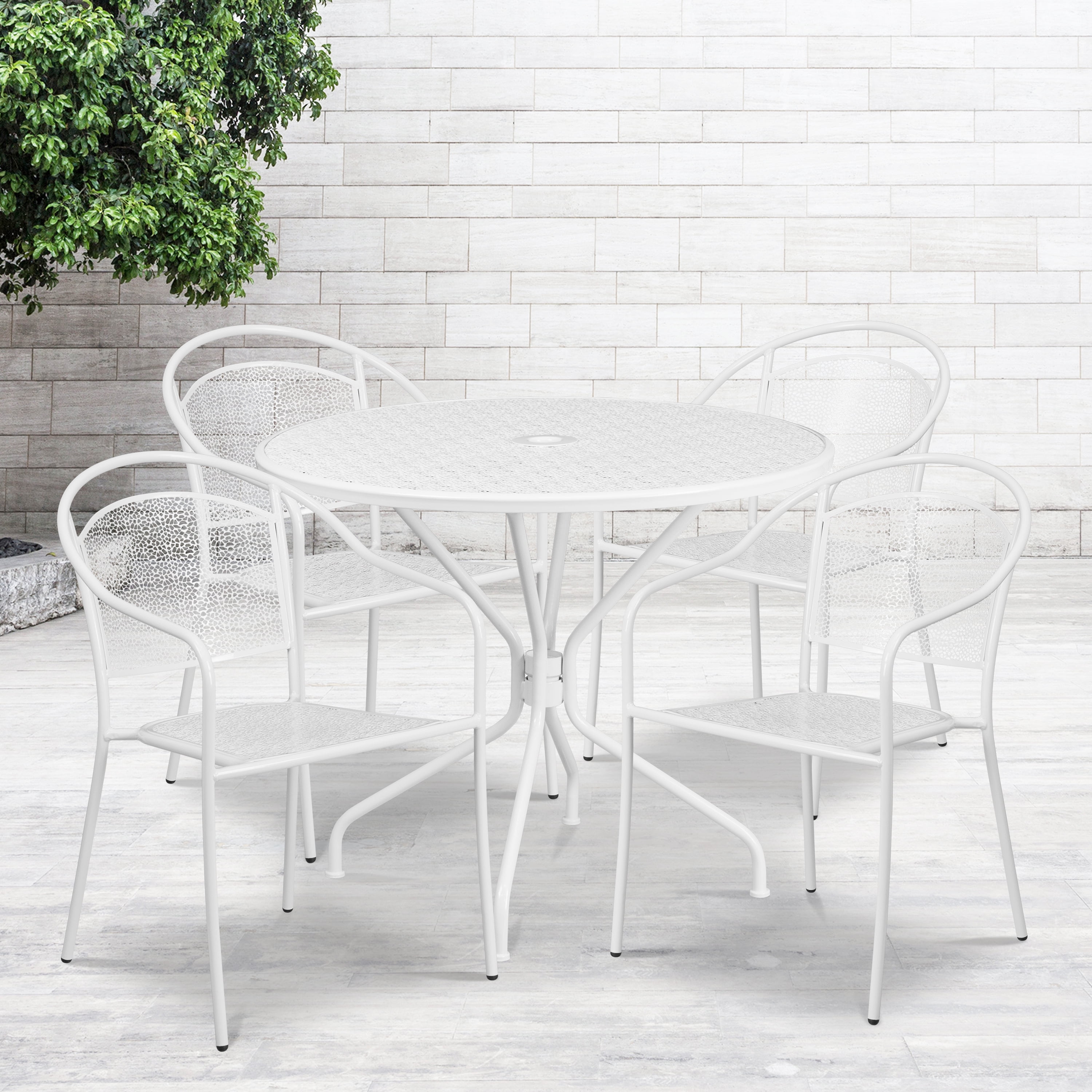 Emma + Oliver Commercial Grade 35.25" Round White Patio Table Set4