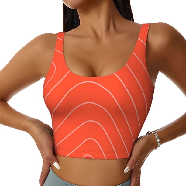 Fotbe Salmon Fish Meat Sujetador Deportivo Largo sin Aros para Mujer con Almohadillas y Soporte Medio, Transpirable y Absorbente, Camiseta Tipo Chaleco o Tank Top-Large