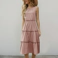thumbnail image 4 of Delliss Women's Summer Sleeveless Plain Tank Dress Crew Neck Tiered Pleated Long Dress Beach Simple Trendy Sundress, 4 of 7