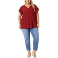 thumbnail image 3 of DARING DIVA Women's Plus Tops V Neck Ruffle T Shirt Blouses 2X Red, 3 of 6