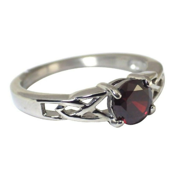 January Birthstone Ring Womens Stainless Steel Garnet Red Cubic Zirconia Celtic Band Fantasy Forge Jewelry