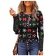 thumbnail image 1 of Mujeres Bottons Crop Workout Navidad Impresión Encaje Costura Manga larga Sexy Tops Pompotops  gfhjh10112, 1 of 1