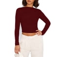 thumbnail image 3 of Craaazy Haut Court à Manches Longues Décontracté pour Femme Grande Taille, Blouse Ajustée à Col Ras du Cou de Couleur Unie, Chemise d'Été Tendance pour Usage Quotidien, 3 of 5