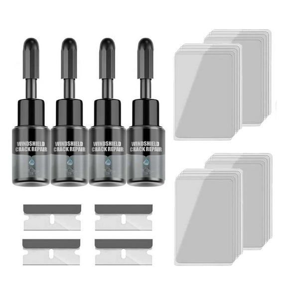 JilgTeok Windshield Crack Repair Kit, Cracks Gone Glass Kit Automotive Windscreen Tool for Fixing Chips, Glass Repair Kit Windshield for Fixing Chips, Cracks, Bulls-Eye and Star-Shape Cack(4pc 80ml)