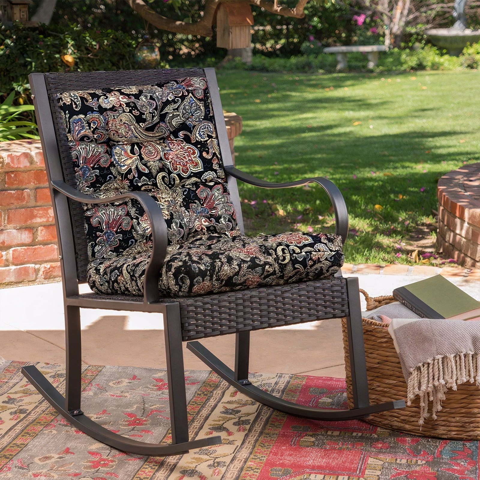 TOPCHANCES Outdoor Seat/Back Chair Cushion for Patio Garden Seat Pad, Spring/Summer Seasonal All Weather Replacement Cushions, Black Flowers