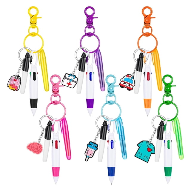 6-Piece Fun Nurse Badge Accessories & Pen Set — Includes Retractable Nurse Badge Reels, Cute Nursing Week Gifts, Clip-On Keychains, and Office Colleague Badge Accessories,Multicolor